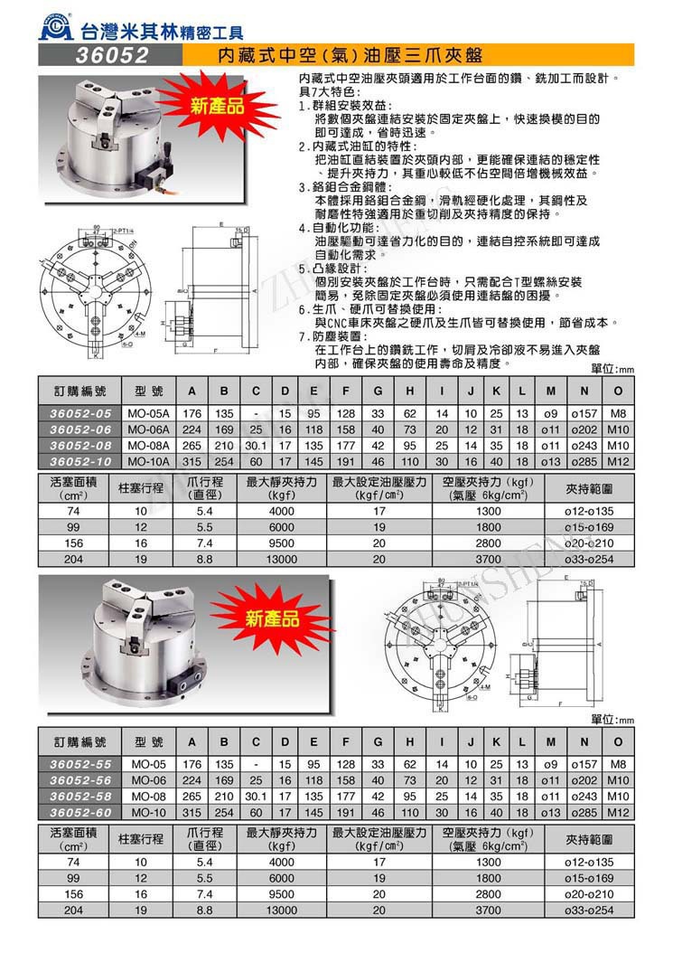 36052內藏式空（氣）油壓三爪卡盤