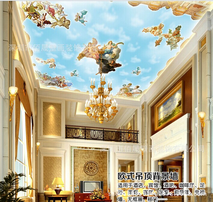 欧式酒店装饰油画别墅壁画壁画天花定制主题壁画装修锦州吊顶平台图片