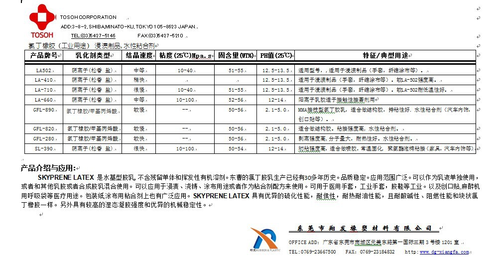 TOSOH CORPORATION(胶乳,对外)