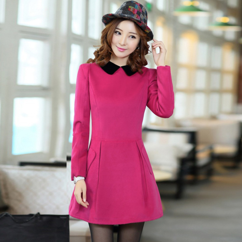 2014<em>新款秋冬女装</em> 时尚修身毛呢连衣裙 韩版修