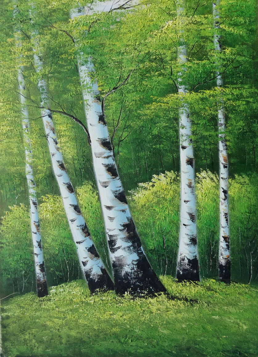 发供应纯手绘油画 高档ktv无框白桦林风景画 红红火火刀画装饰画