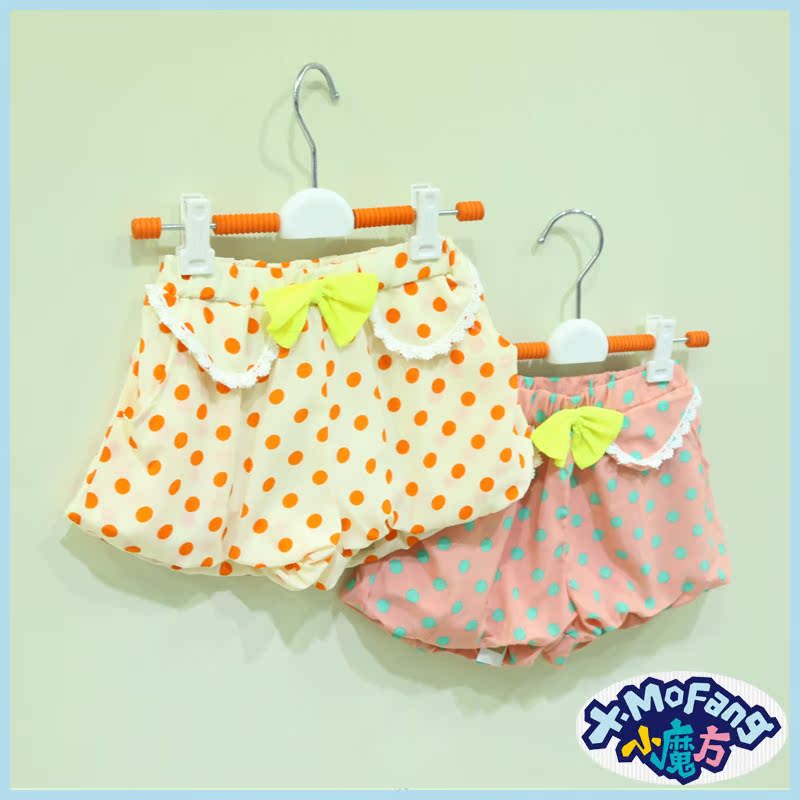 <em>女童</em>圆点蝴蝶结<em>纯棉短裤</em> 2014<em>夏款</em>最新厂家批