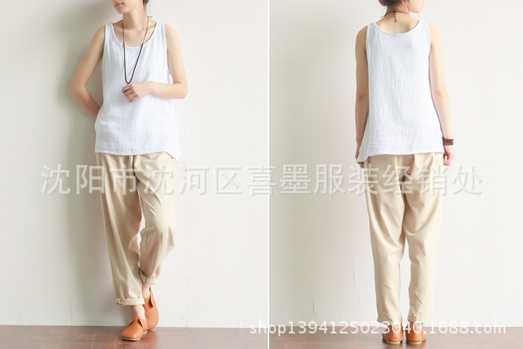 批发采购女式休闲裤-091喜墨特批 前口袋棉麻