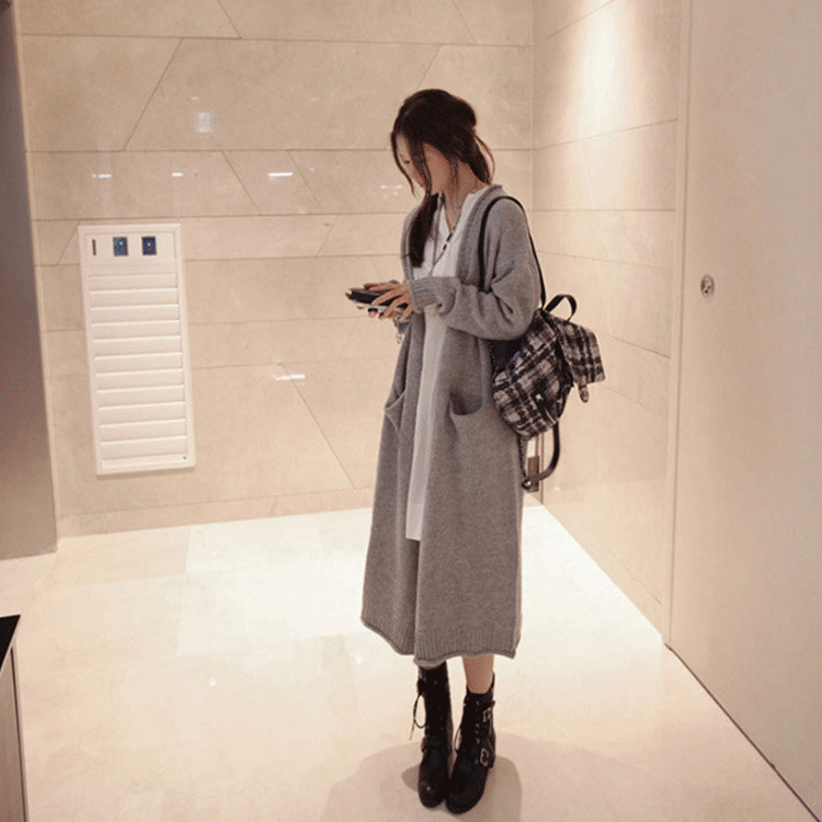 2014秋季新品长版 加<em>长款灰色毛衣</em>针织衫<em>开衫</em>