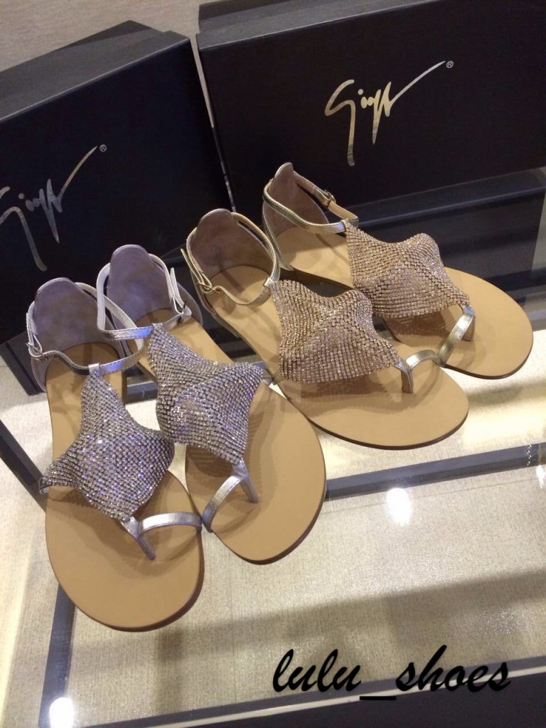 2014欧洲站夏季新款GZ菱形闪水钻平底凉鞋网