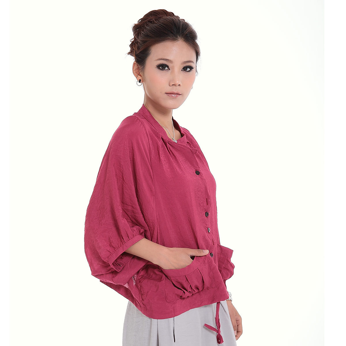 热卖夏季新款杭派女装衬衫<em>蝙蝠短袖</em>宽松女式开