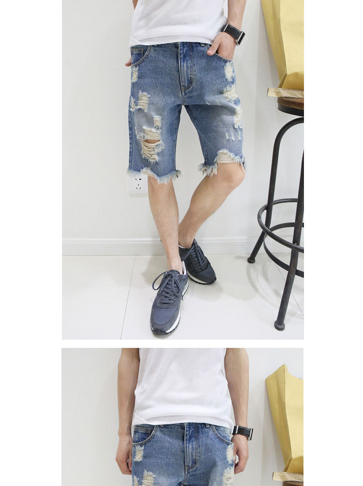 2014夏季新款潮男个性时尚<em>破洞</em>毛边牛仔<em>短裤</em>