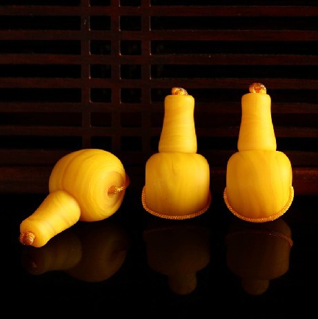 【藏式配件批发 黄色拉丝琉璃佛头 佛塔三通 佛
