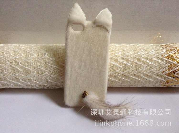 2014新款毛絨貓耳朵手機保護套 蘋果5配件立體貓