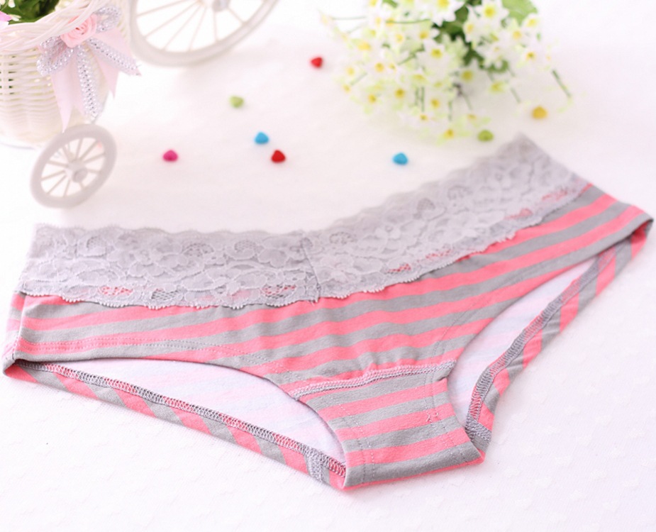 <em>日系外贸内裤女士</em>蕾丝宽边腰带纯棉条纹三角裤