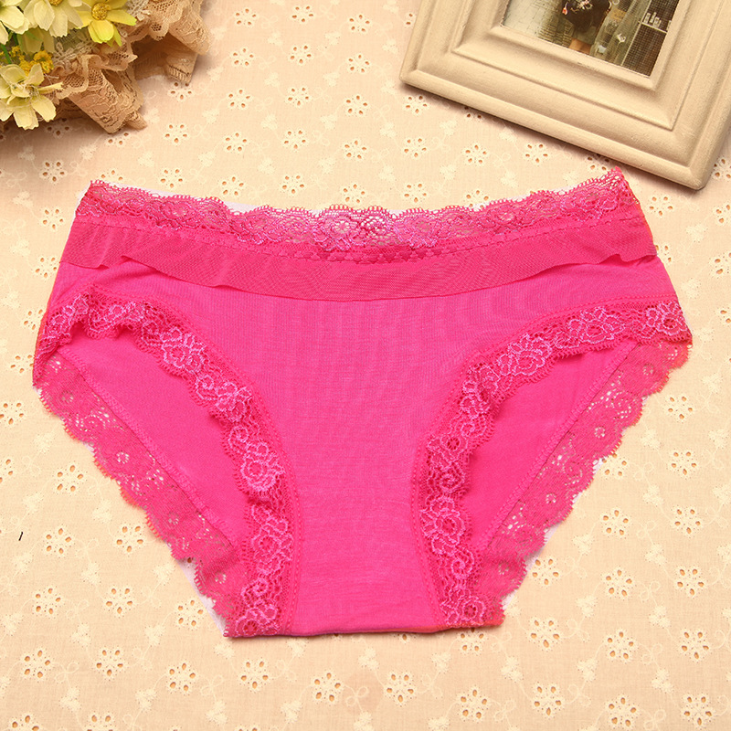 莫代尔<em>内裤</em> 2014年新款 女士<em>内裤</em> 纯色带蕾丝边