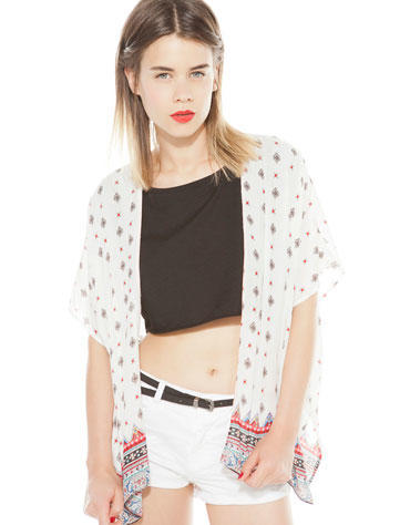 2014夏季新品欧美A家人棉印花<em>和服</em>式<em>开衫</em>上衣