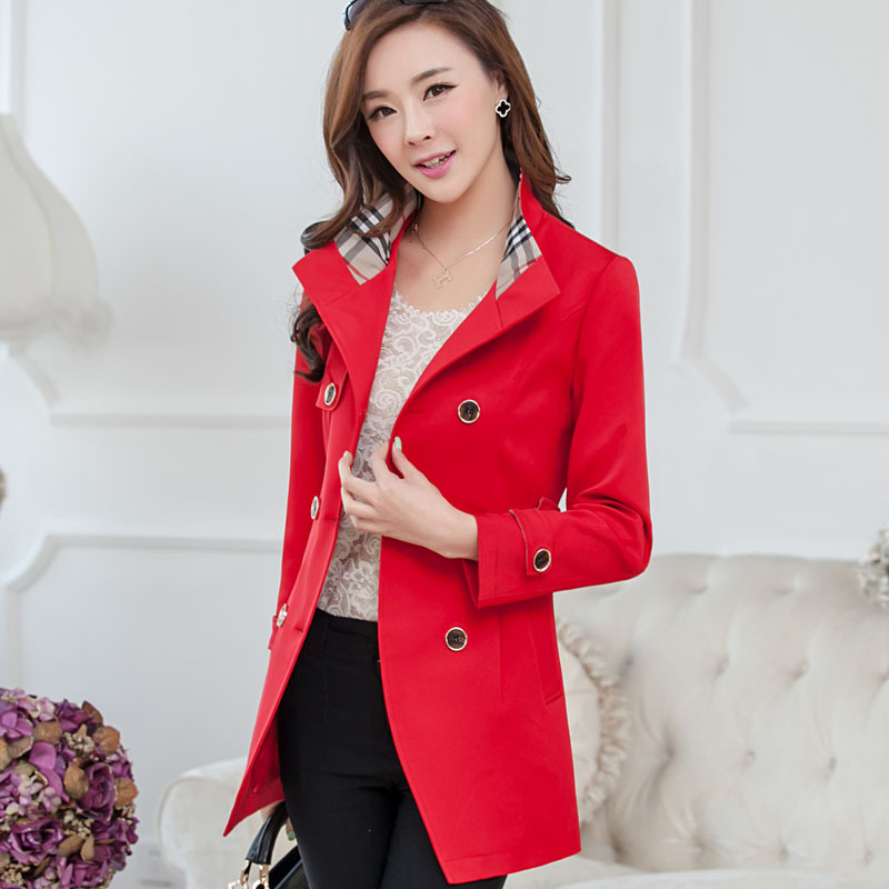 2014<em>春季女装风衣</em>惊爆红色黑色现货成人大衣