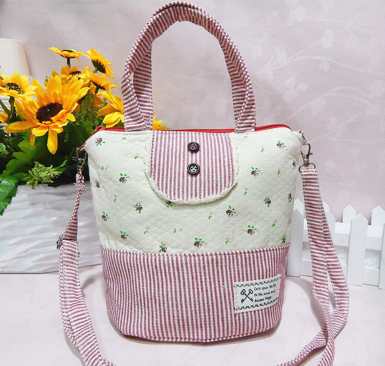 豎條紋花朵雙扣單拉手提斜挎包6