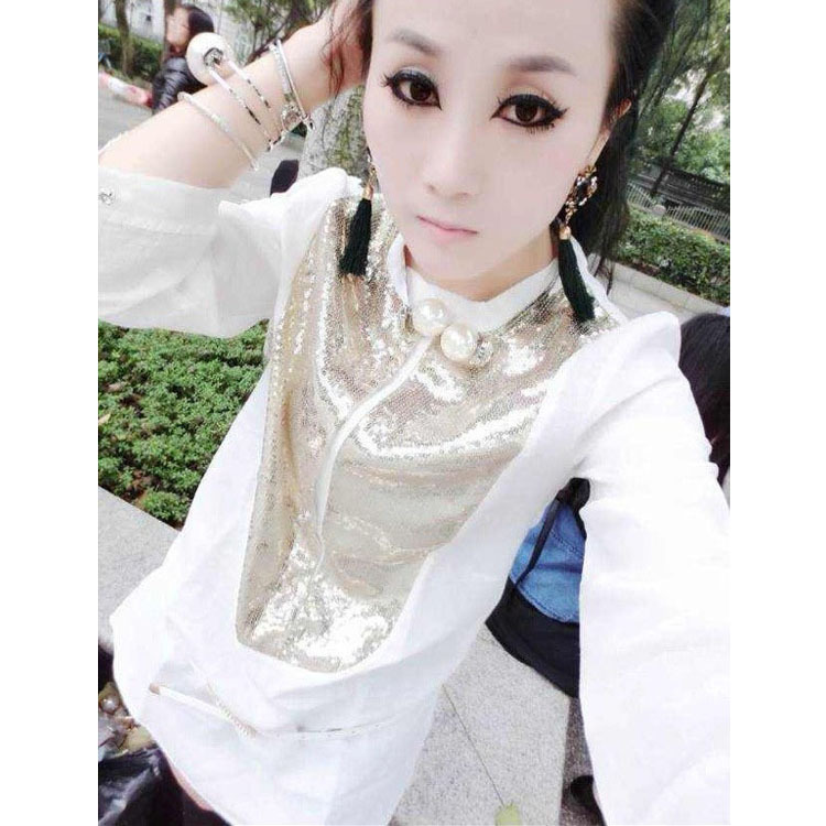 欧洲站2014女装新款 时尚修身百搭 亮片上衣 图