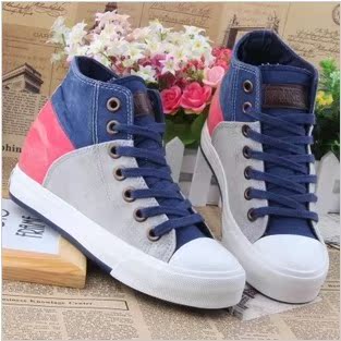 2014韩版<em>高帮女式</em>休闲<em>帆布鞋</em>远步新款时尚拼