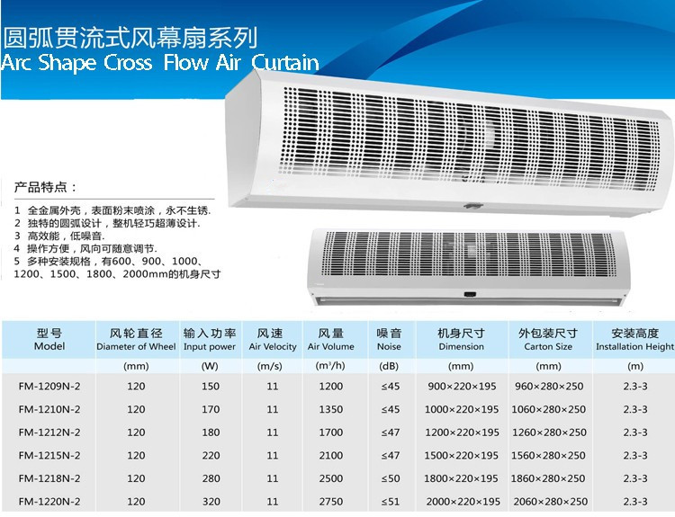 东莞厂家销售圆弧贯流式风幕扇240w排风扇风幕机大朗昆兴批发部