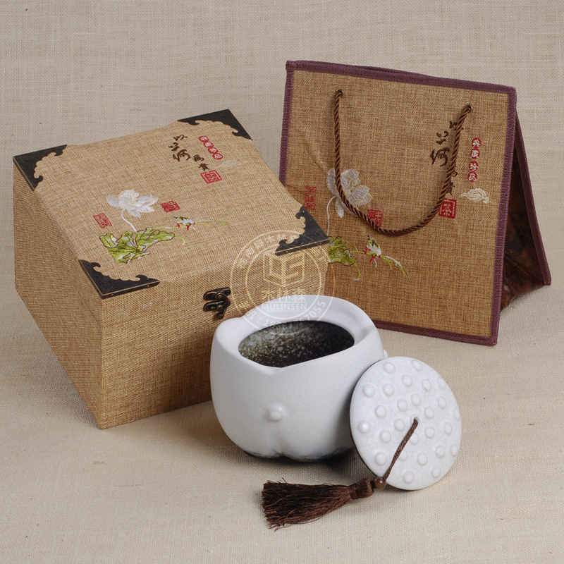 新款茶叶包装盒 以荷为贵内配半斤陶瓷茶叶罐精美茶叶包装21
