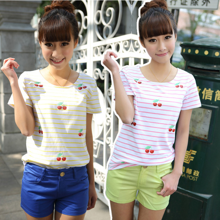 2014夏装新款<em>少女装 韩版</em>女士条纹T恤衫宽松