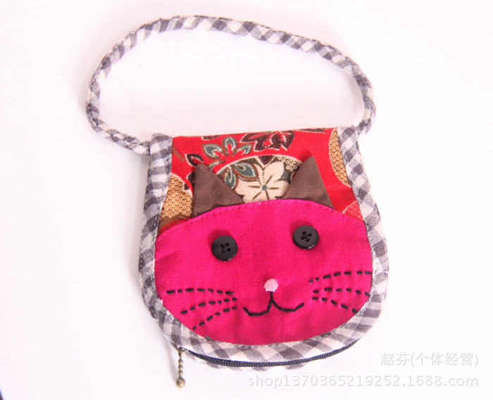 卡通小猫布艺手提零钱袋