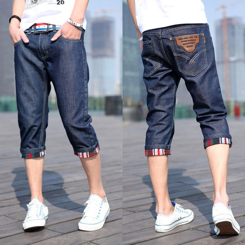 夏装七分<em>牛仔裤</em> 男士<em>马裤</em>牛仔7分裤 男中裤男