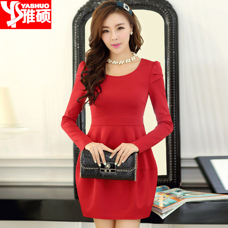 <em>2014春装新款</em>韩版女 裙婚庆服打底裙圆领长袖