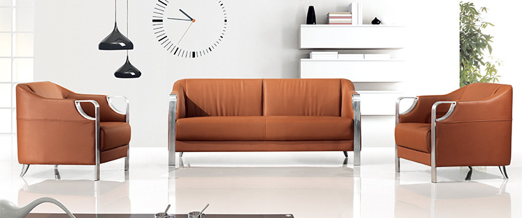 岚派现代简约办公室沙发 皮质会客沙发接待沙发 不锈钢沙发SF-038