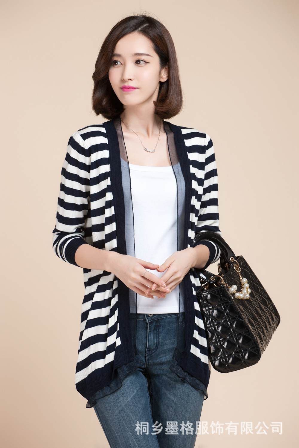 【2014秋季<em>新款</em>女装韩版<em>中长款条纹针织</em>衫女