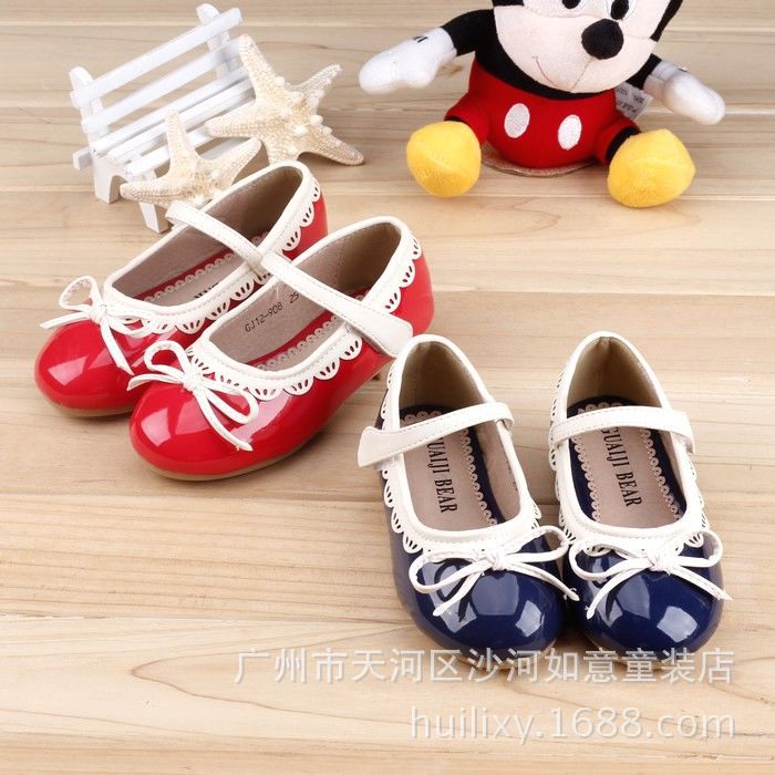 正品韩版新品爆款激光花边蝴蝶结童鞋公主皮鞋爆款热销女童12-
