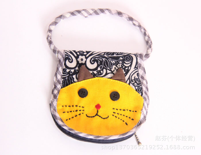 卡通小猫布艺手提零钱袋