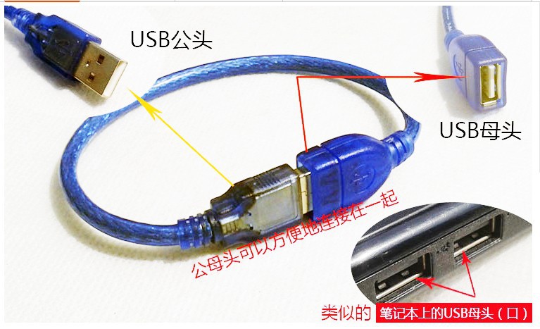 自制usb延长线接线图,自制232转usb接线图 3,可以将一公一母的usb延长线变成两公的usb连接线.