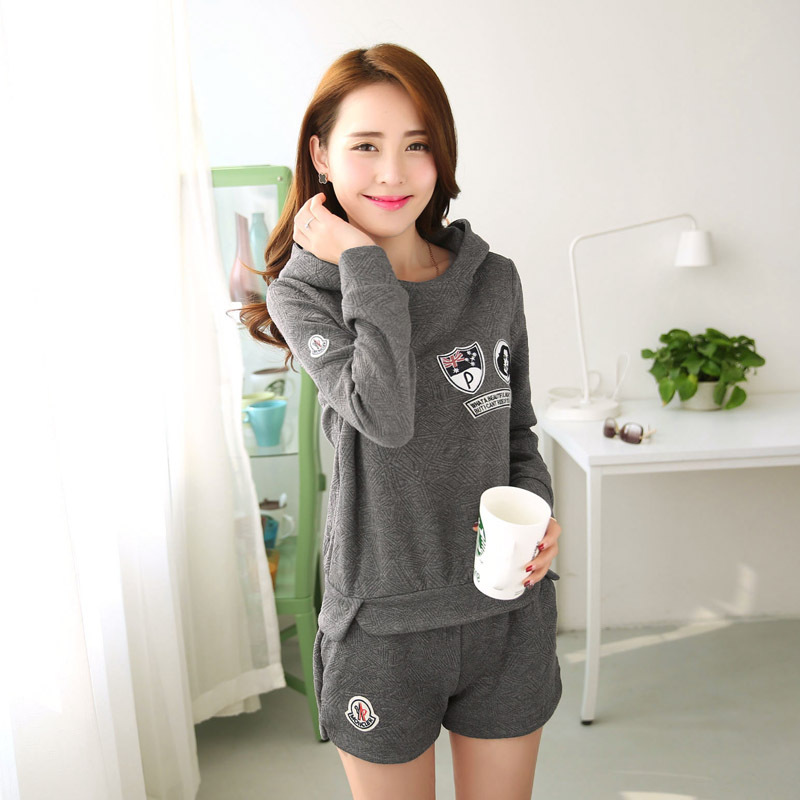 2014<em>秋装</em>新款<em>女士</em>休闲套装 韩版长袖针织<em>短裤</em>