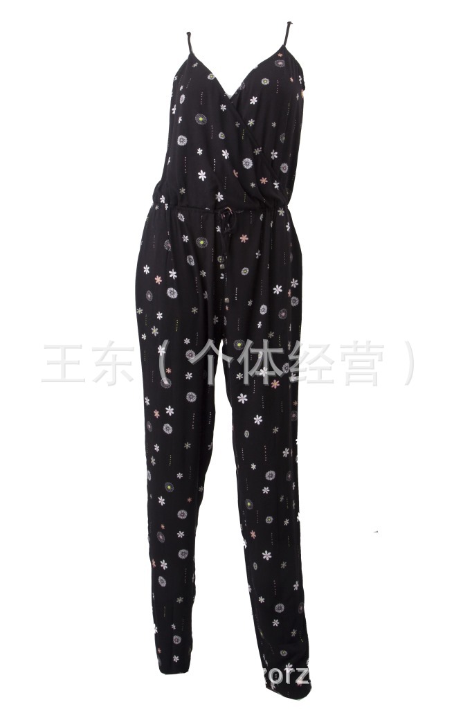 时尚太阳花印花V领连衣裙裤吊带连体裤正品尾货