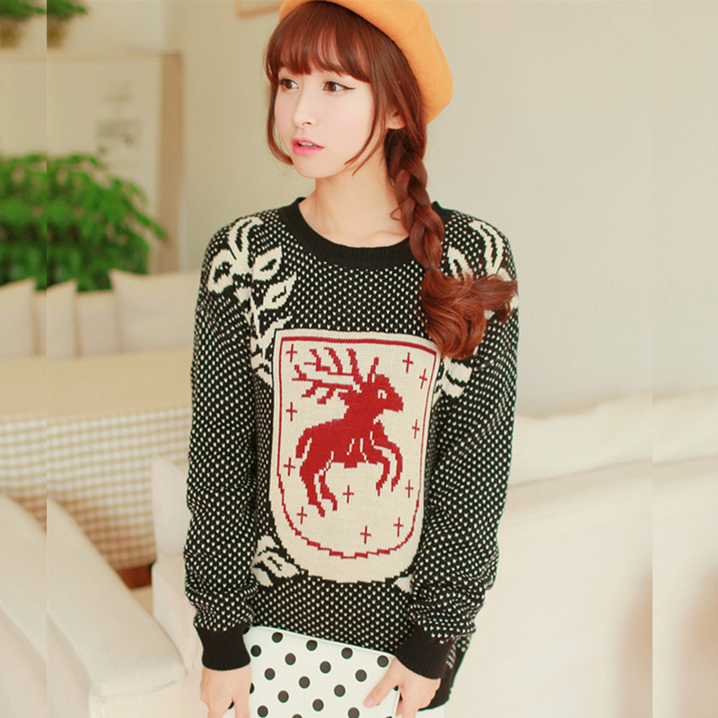 2014春款新款 提花<em>小鹿图案毛衣</em>针织衫 图片_