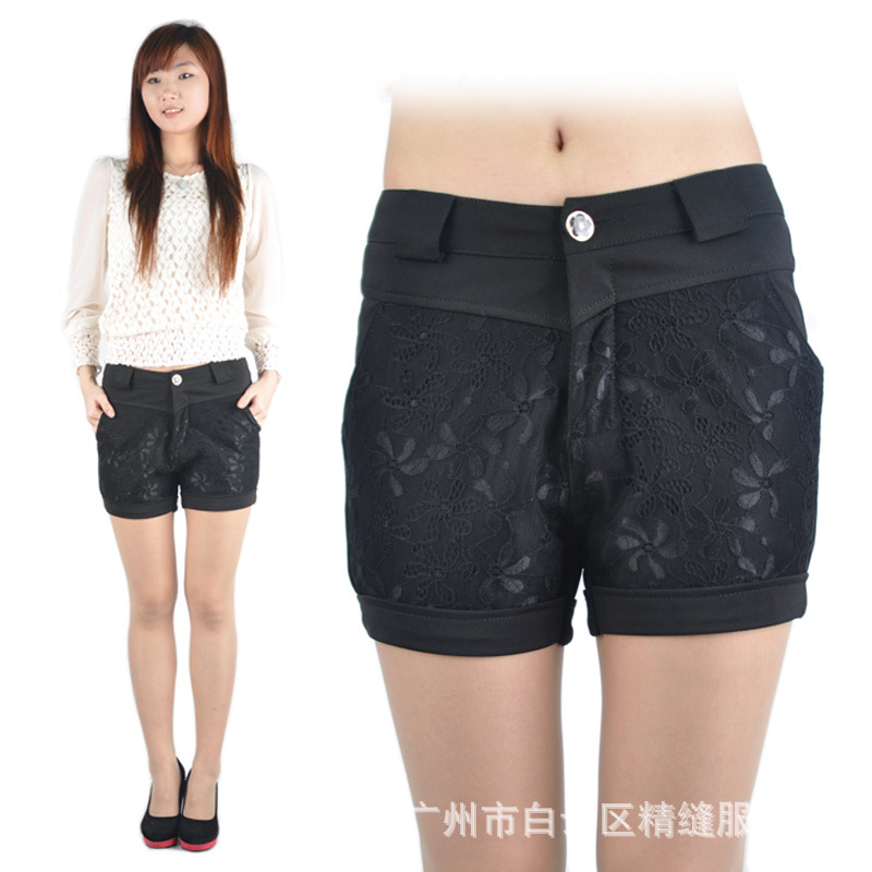 厂家直销时尚<em>百搭</em> 纯色雷丝<em>休闲</em>6码<em>短裤</em>女 批