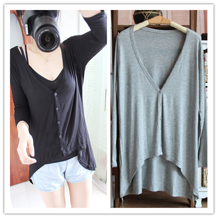 2014女装新款<em>韩版</em>莫代尔前短后<em>长开衫</em>不规则