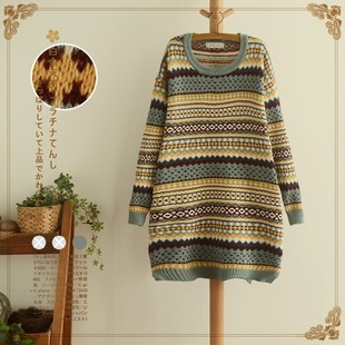 批发采购女式针织衫-长袖圆领套头复古花纹中