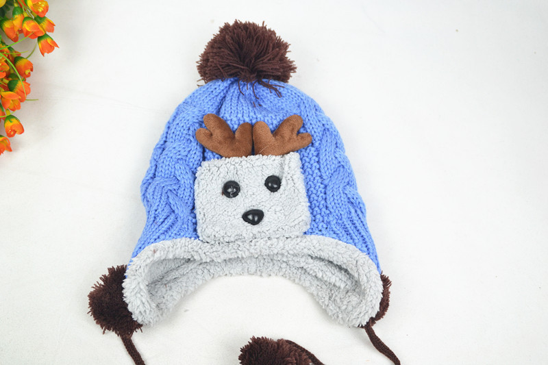 批发采购帽子-厂家生产针织毛线卡通鹿角加绒