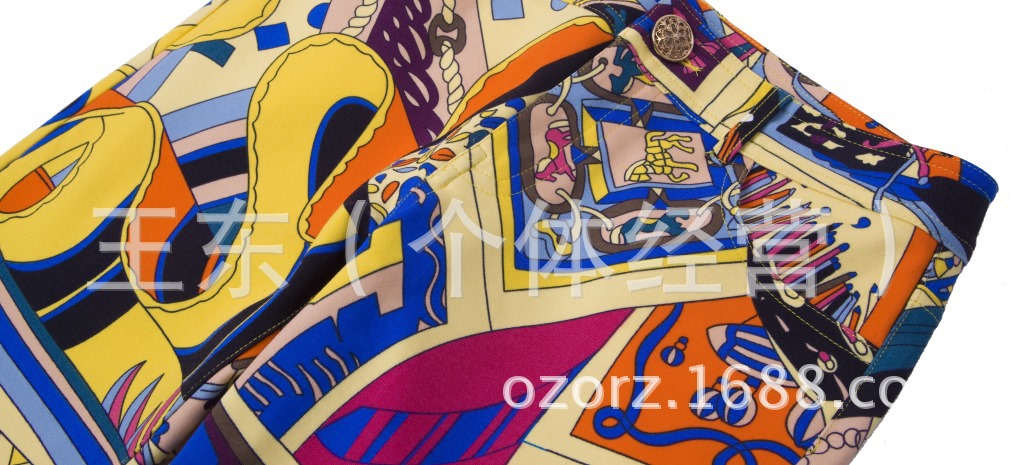 大王抽象艺术童话色彩小脚裤时尚摩登女休闲裤子