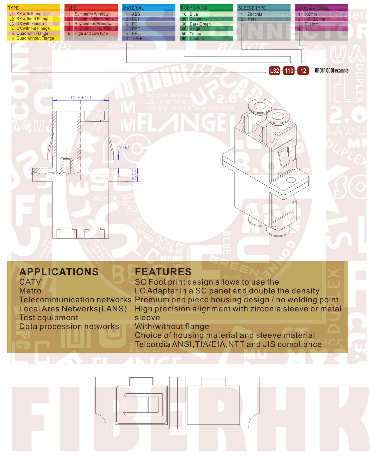 LC 双联有法兰适配器规格