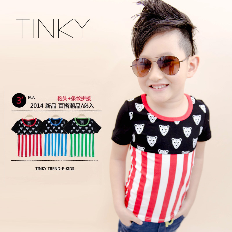 儿童衣服女童装条纹男童<em>短袖</em> 夏装新款2014宝