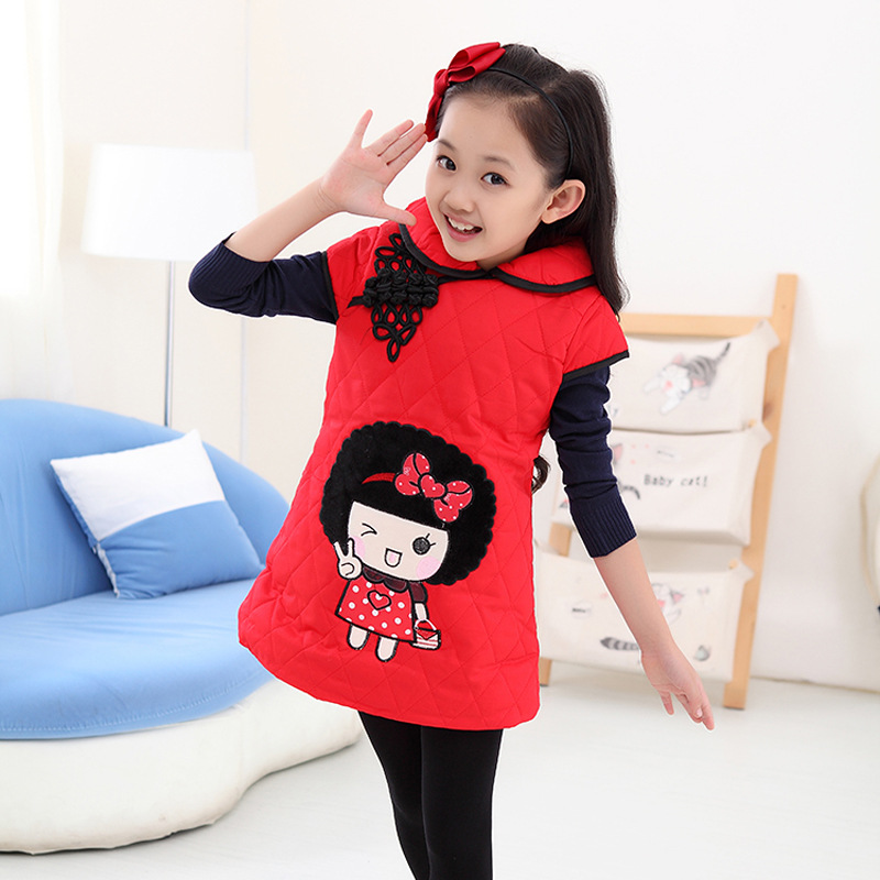 精品童装 2014秋<em>冬款女童</em>唐装<em>马甲</em> 厂家直销 招