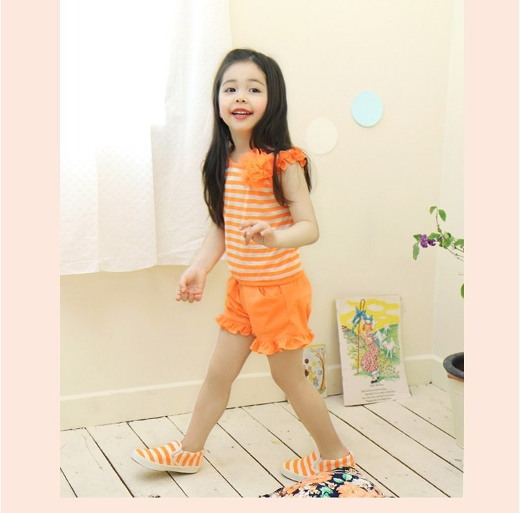 季新款女装圆领无袖韩版时尚条纹<em>精品女短裤</em>套