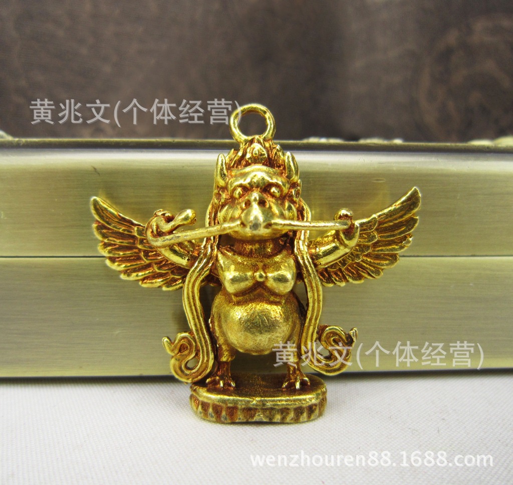 尼泊尔工艺 纯铜鎏金密宗护法金翅大鹏鸟 降魔