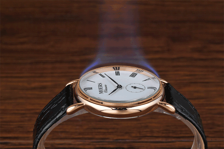 摩尔时正品 手表女士真皮带手表 时尚潮流精钢独立秒盘情侣手表