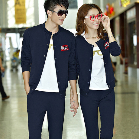 新品2014春秋季新款情侣运动服套装韩版男女