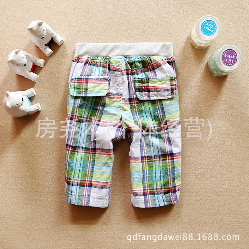 【韩版外贸童装 夏季男童百搭格子纯棉爆版马