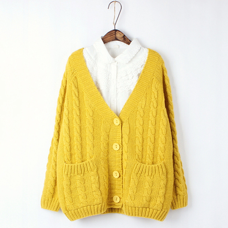 秋冬装<em>新款</em> 女 <em>复古</em>麻花宽松<em>蝙蝠袖</em>纯色<em>开衫毛</em>