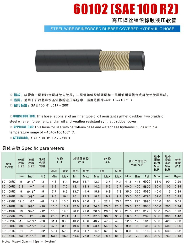 60102高压钢丝编织橡胶液压软管