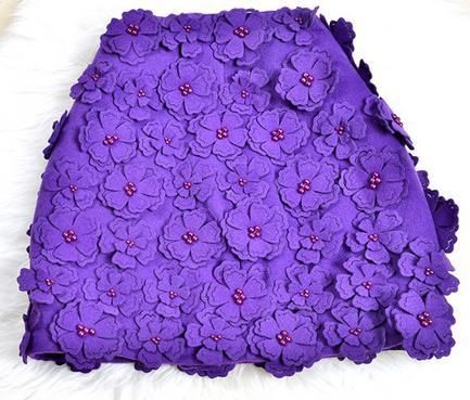 批发采购半身裙-紫色毛呢立体花朵半裙批发采